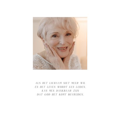 Modern bedankt rouwkaart met foto naam en jaartallen 2