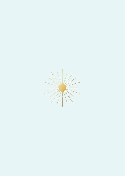 Modern geboortekaartje zonnetje in blauw en goud Achterkant