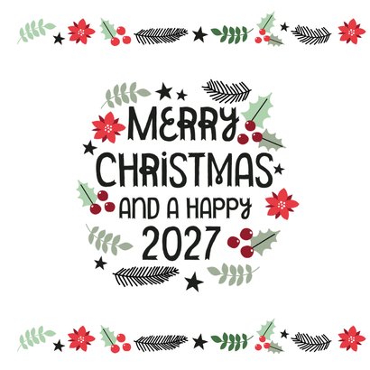 Modern kerstkaart merry christmas & hulst blaadjes 2