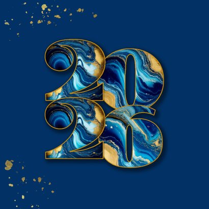 Modern kerstkaartje met marmeren 2026 donker blauw 2