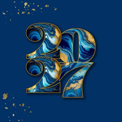 Modern kerstkaartje met marmeren 2027 donker blauw 2