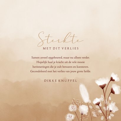 Moderne condoleancekaart met droogbloemen en beige waterverf 3