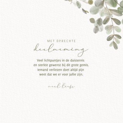 Moderne condoleancekaart met groene eucalyptus takjes 3