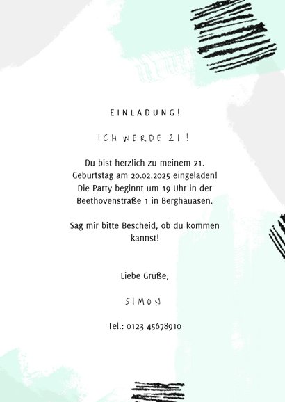 Moderne Einladung zum 21. Geburtstag Farbstreifen pastell 3