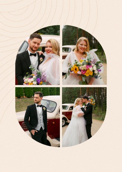 Moderne fotocollage trouwkaart bedankt beige met lijnen 2