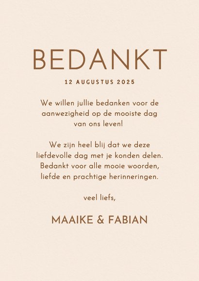 Moderne fotocollage trouwkaart bedankt beige met lijnen 3