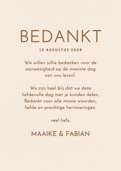 Moderne fotocollage trouwkaart bedankt beige met lijnen 3