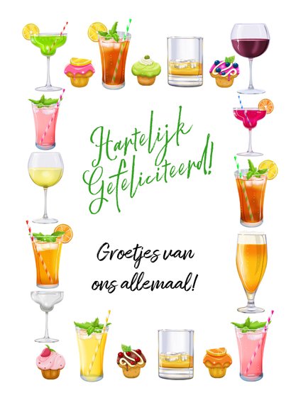 Moderne kaart met glazen, diverse drankjes, 65 jaar 3