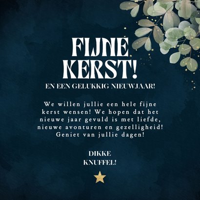 Moderne kerstkaart 'Fijne Kerst' goudlook ster en takjes 3