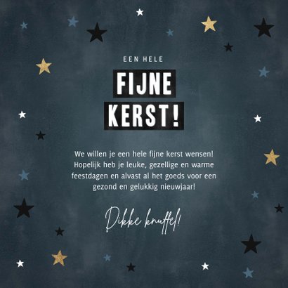 Moderne kerstkaart 'Fijne Kerst!' met sterren en kerstboom 3