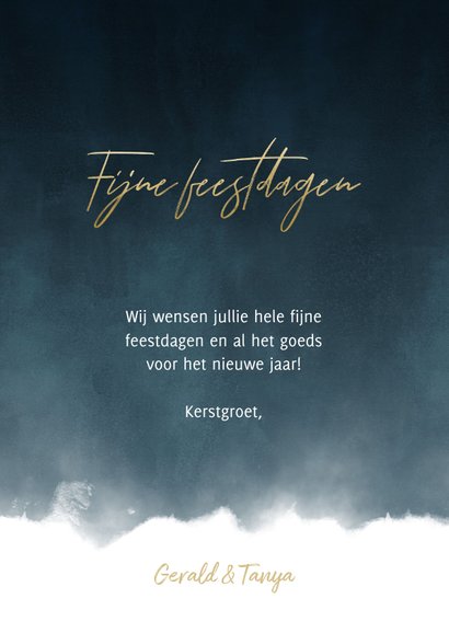 Moderne kerstkaart grote foto, waterverf & fijne feestdagen! 3