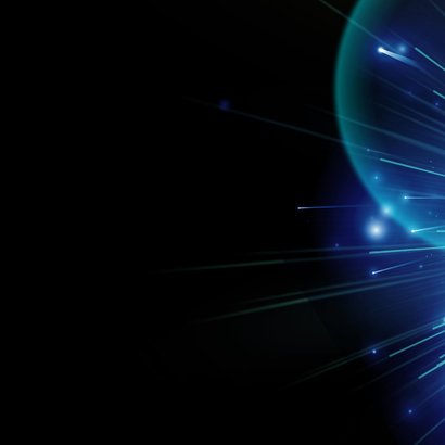 Moderne kerstkaart in blauw met kerstbal en licht Achterkant