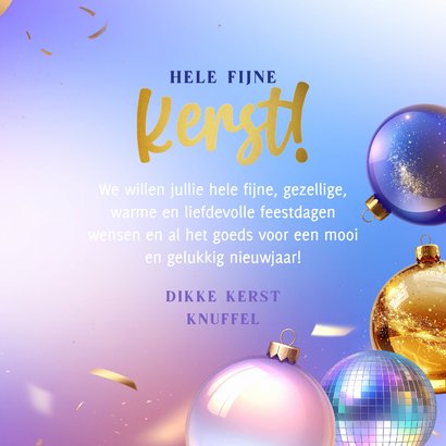 Moderne kerstkaart kerstballen discoballen en sterretjes 3