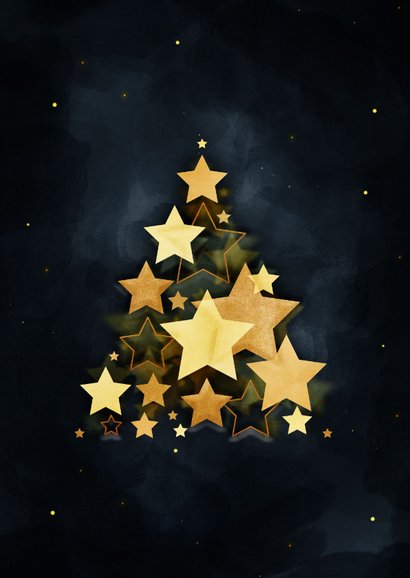 Moderne kerstkaart kerstboom van gouden sterren 2