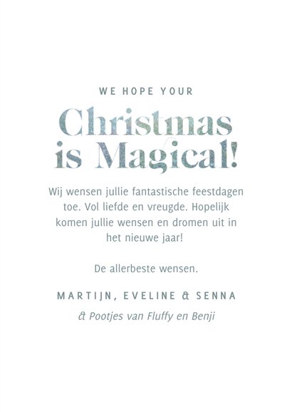 Moderne kerstkaart met bokeh en glitter magical christmas 3