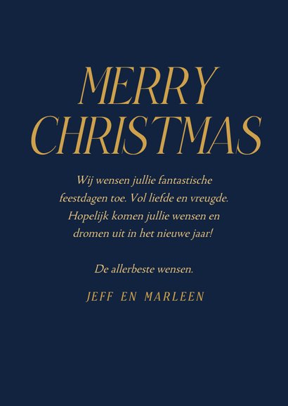 Moderne kerstkaart met eigen foto blauw en goudfolie kerst 3