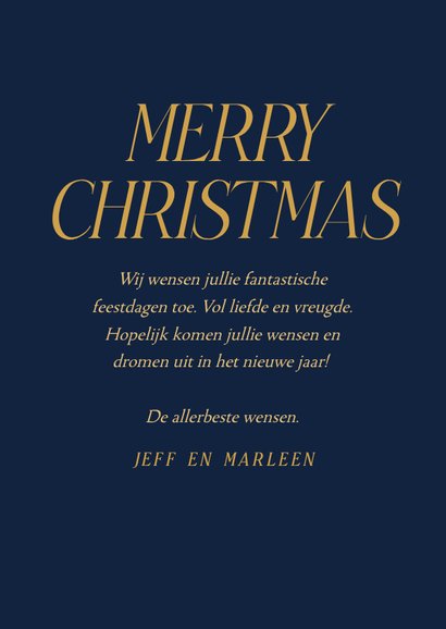 Moderne kerstkaart met eigen foto blauw en goudfolie kerst 3