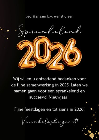 Moderne kerstkaart sprankelend cijferballonnen goud logo 3