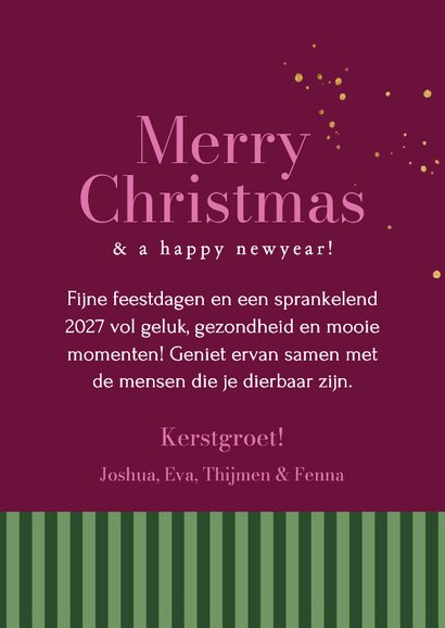 Moderne kerstkaart streeppatroon foto kader kleurrijk goud 3