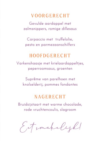 Moderne menukaart met lila ruitjes en oranje boog met maan 3