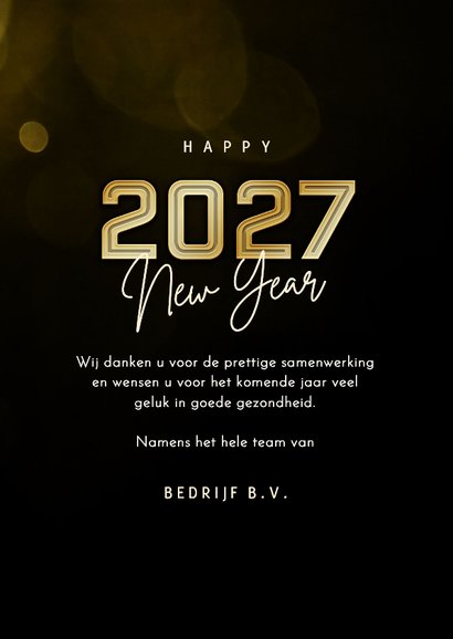 Moderne nieuwjaarskaart goudtinten 2027 futuristisch 3