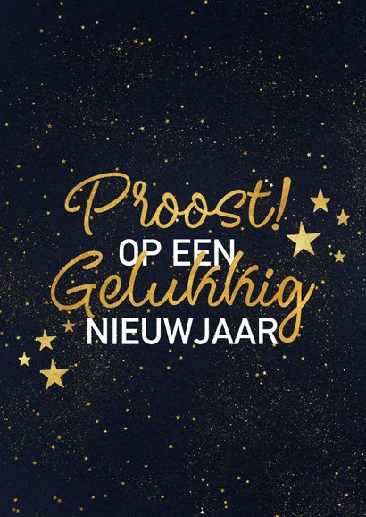 Moderne nieuwjaarskaart met gouden groet en sterren 2