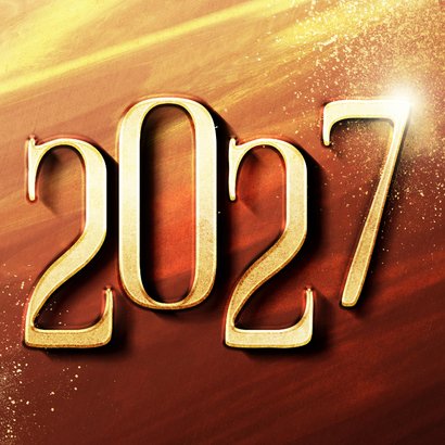 Moderne oranjerode nieuwjaarskaart 2027 in goudlook 2