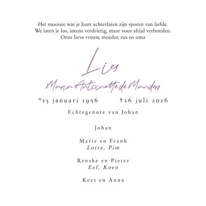 Moderne rouwkaart collage 4 foto's lavendel silhouet vlinder 3