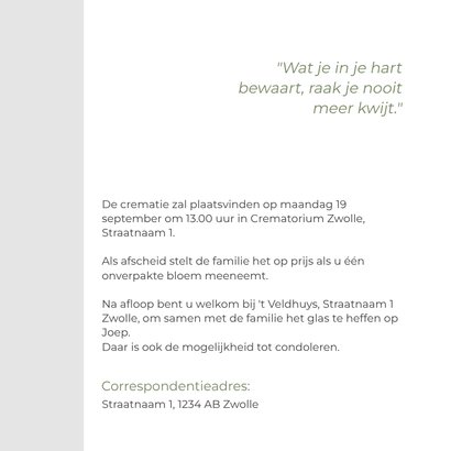 Moderne rouwkaart collage horizontaal 5 foto's natuur groen 2