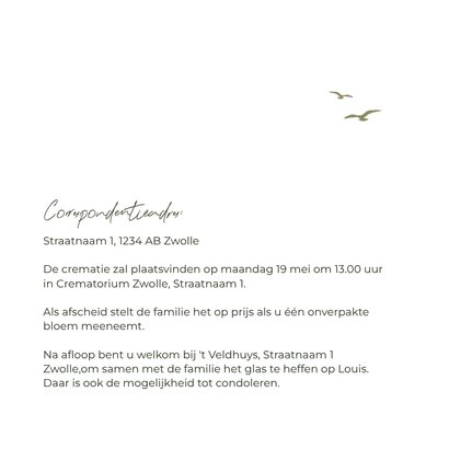 Moderne rouwkaart landschap heuvels goud vogels foto 2