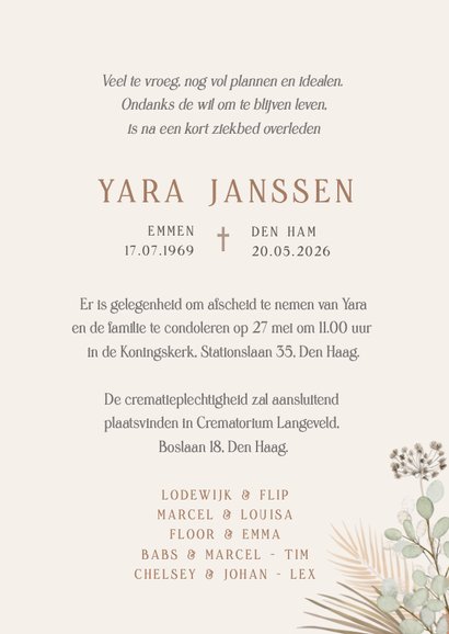 Moderne rouwkaart met gekleurde bloemen en eigen foto 3