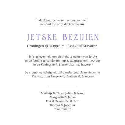 Moderne rouwkaart met landschapsfoto met lavendel bloemen  3