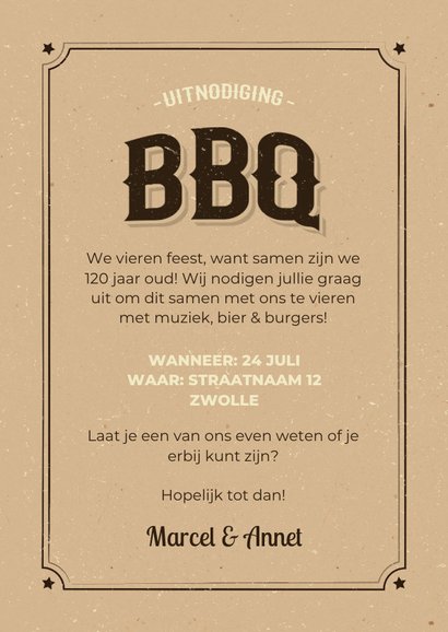 Moderne uitnodiging BBQ feestje kraft vintage stijl 3