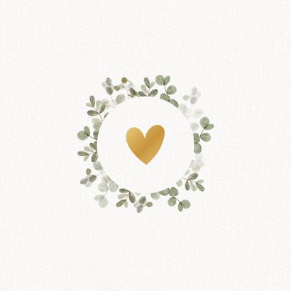 Moderne uitnodiging eerste communie eucalyptus takjes Achterkant