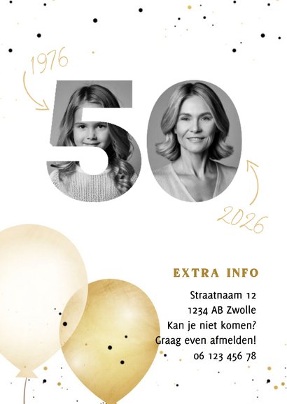 Moderne uitnodiging foto's 50 jaar verjaardag ballonnen 2