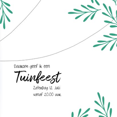 Moderne uitnodiging voor een tuinfeest in groen en blauw. 3