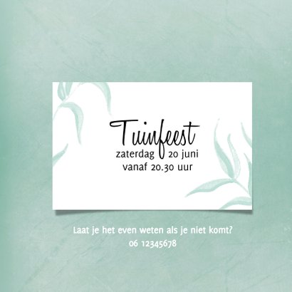 Moderne uitnodiging voor een tuinfeest in groen-wit 3