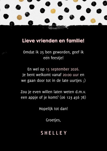 Moderne uitnodiging voor verjaardag met stipjes, verf & foto 3