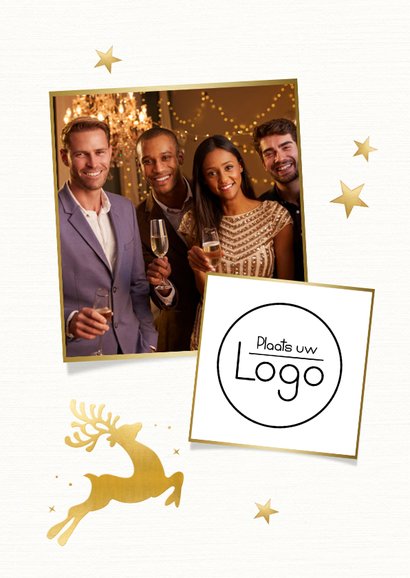 Moderne witte kerstkaart met gouden rendier silhouet 2