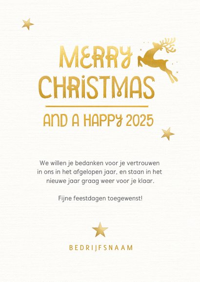 Moderne witte kerstkaart met gouden rendier silhouet 3