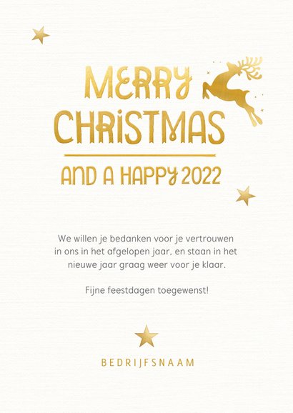 Moderne witte kerstkaart met gouden rendier silhouet 3