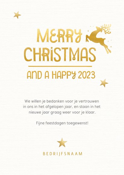 Moderne witte kerstkaart met gouden rendier silhouet 3