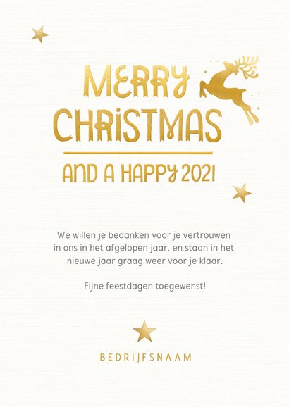 Moderne witte kerstkaart met gouden rendier silhouet 3