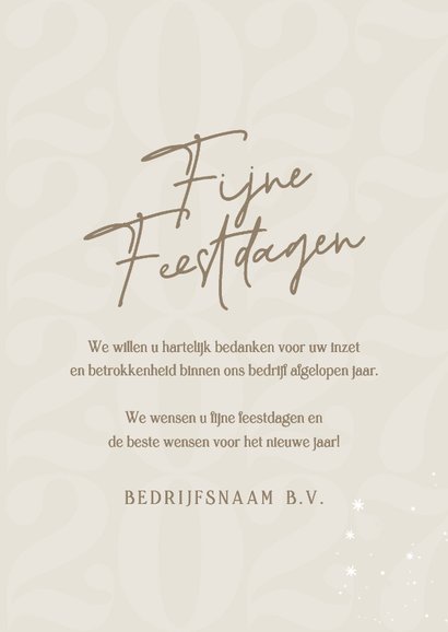 Moderne zakelijke kerstkaart linnen look beige 2027 logo 3
