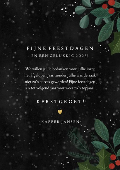 Moderne zakelijke kerstkaart met takjes hartjes en foto's 3