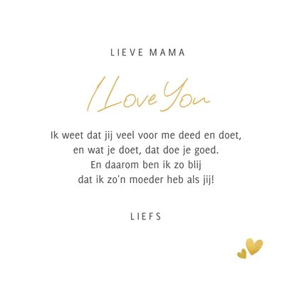 Moederdag fotokaart hart label goud i love you 3