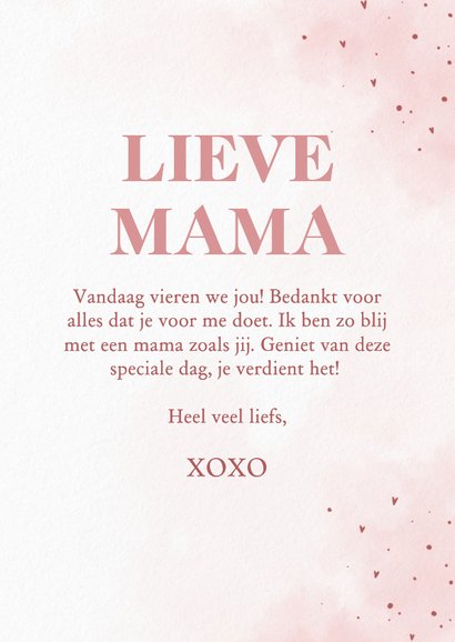 Moederdag fotokaartje roze waterverf en hartjes 3