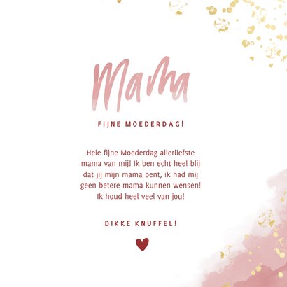 Moederdag kaart liefste mama roze waterverf gouden spetters 3