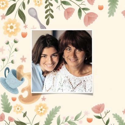 Moederdag kaart liefste mama thee, bloemen en takjes 2