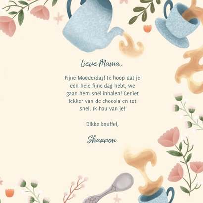 Moederdag kaart liefste mama thee, bloemen en takjes 3